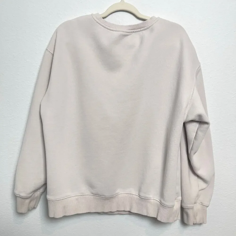 SEE THE WAY I SEE “Tired” Appliqué Sweatshirt Medium Oversized Beige Crewneck - Picture 2 of 10